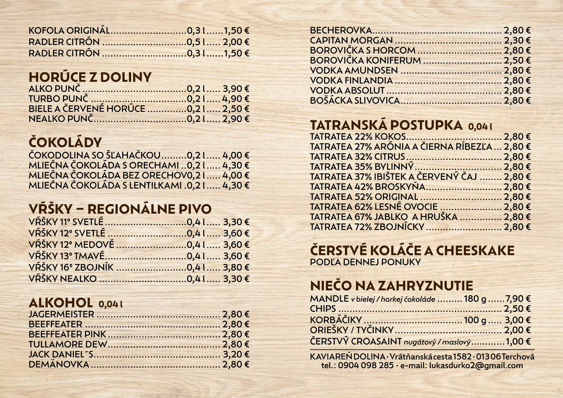 Klasické menu Kaviarne Dolina - strana 2
