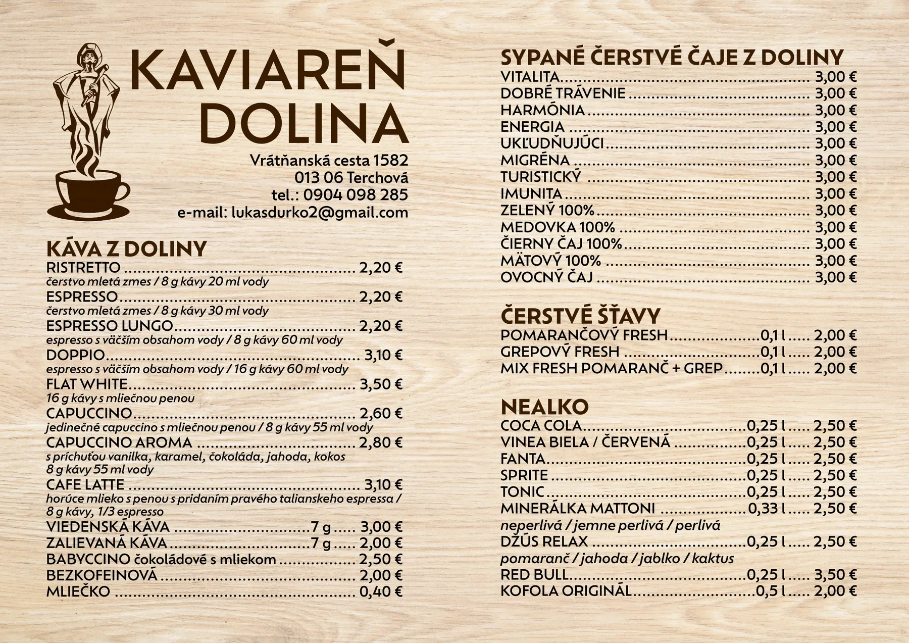 Klasické menu Kaviarne Dolina - strana 1
